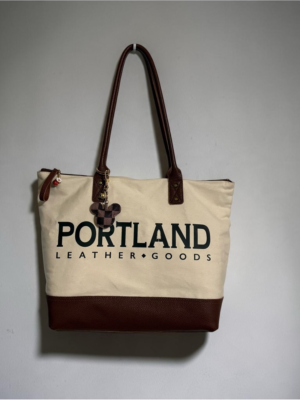 Portland Leather Two-Tone Canvas Tote in Cream and Brown